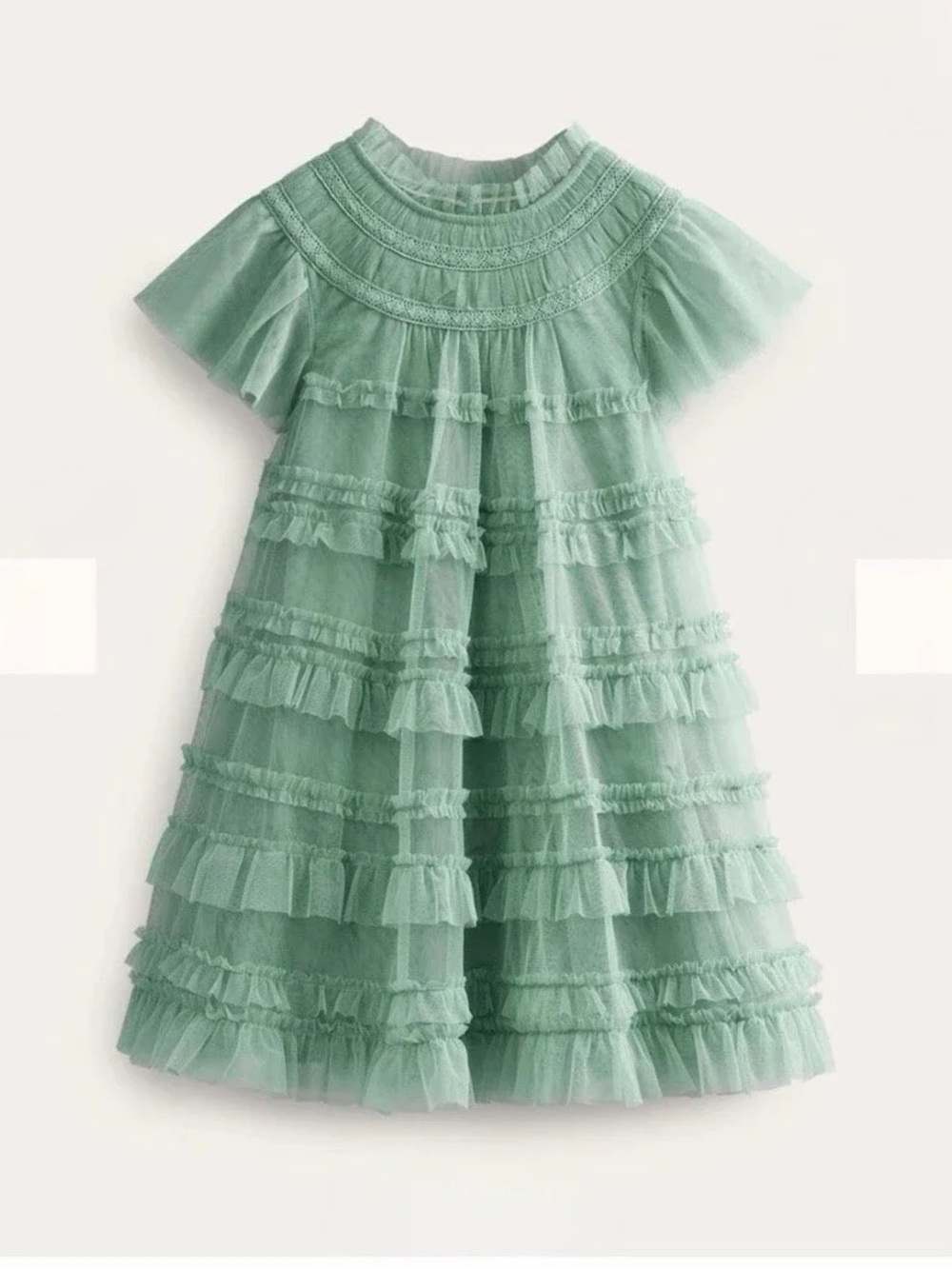 Boden Girls' Mint Green Tiered Ruffle Dress